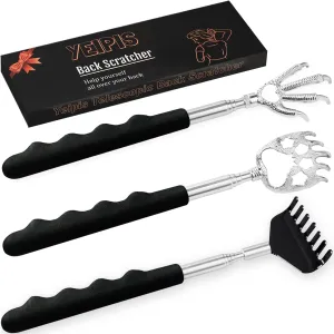3 Pack Back Scratcher Metal Portable Telescoping with Rubber Handles, Extendable Back Massager Tool with Beautiful Box, White Elephant Stocking Stuffers Gifts for Men Women Kids Adults