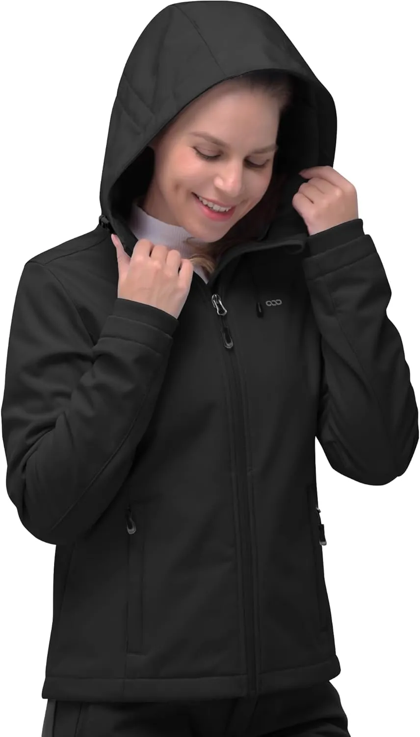 33,000ft Women's Softshell Jacket, Fleece Lined Warm Jacket Light Hooded Windproof Coat for Outdoor Hiking