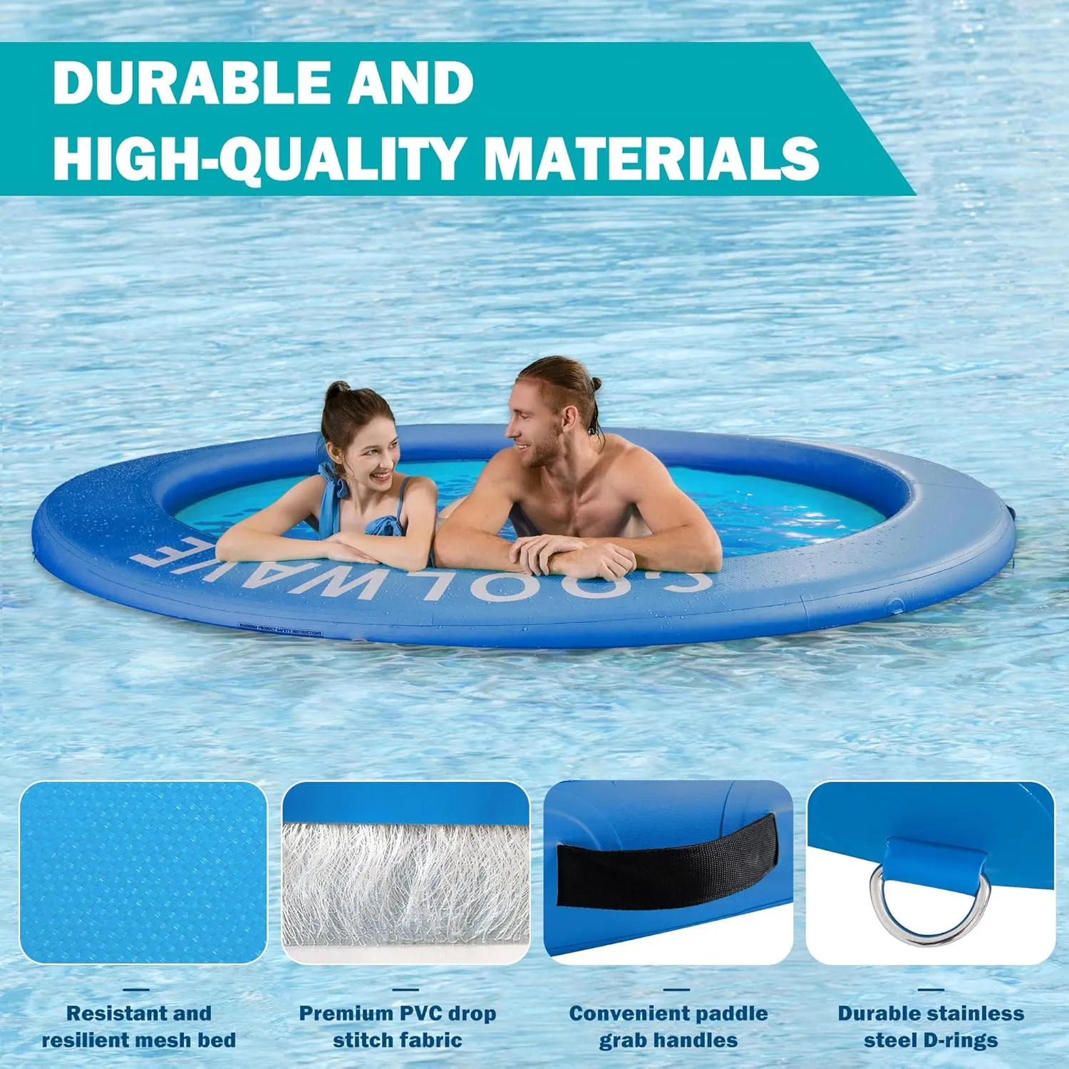 COOLWAVE Inflatable Water Hammock Floating Dock, Inflatable Raft for Family and Friends, Float Ring for Parties, Fits Multiple People, 6 FT/8FT/10FT