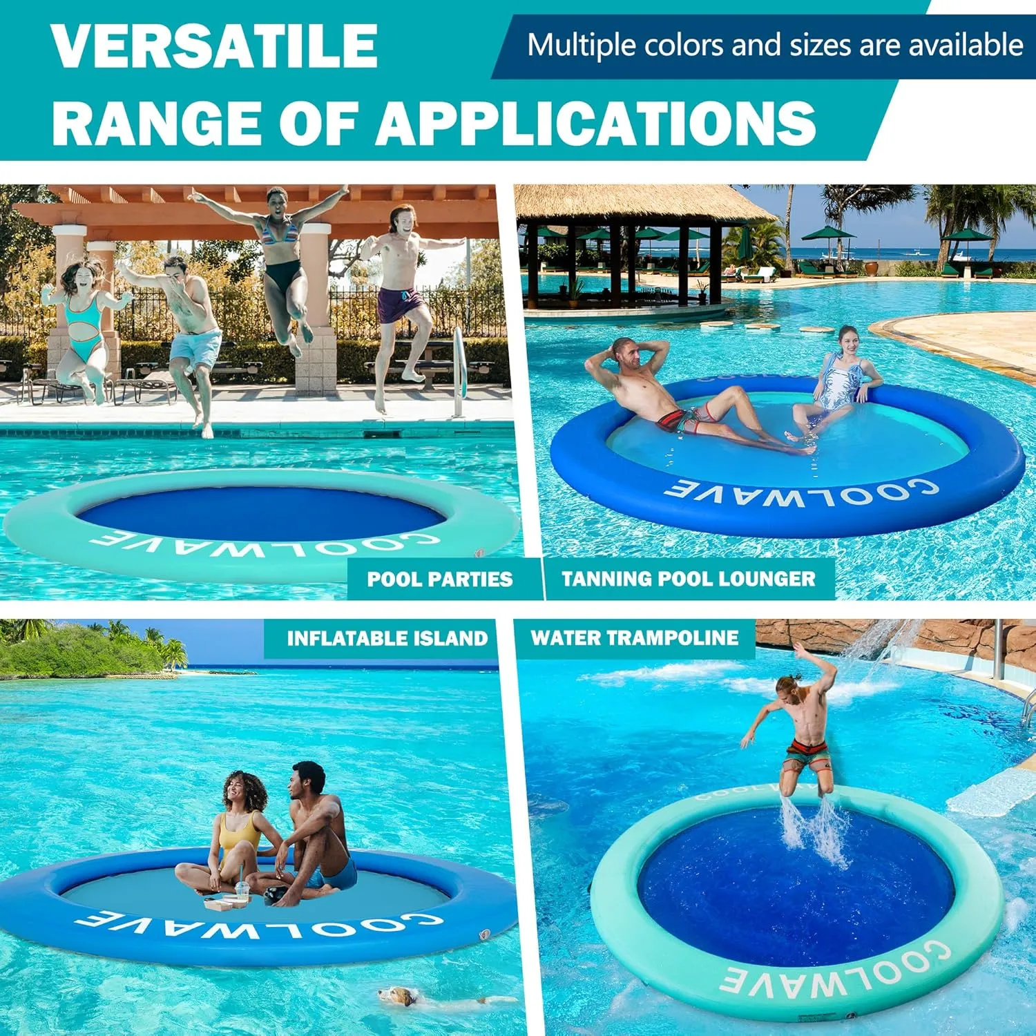 COOLWAVE Inflatable Water Hammock Floating Dock, Inflatable Raft for Family and Friends, Float Ring for Parties, Fits Multiple People, 6 FT/8FT/10FT