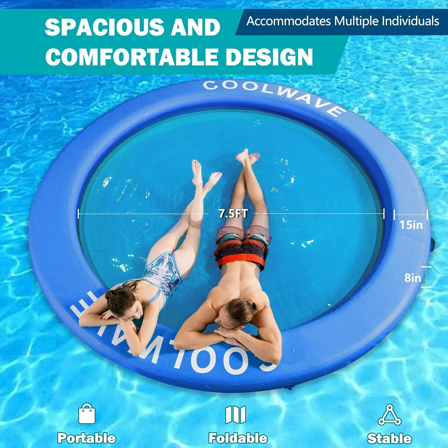 COOLWAVE Inflatable Water Hammock Floating Dock, Inflatable Raft for Family and Friends, Float Ring for Parties, Fits Multiple People, 6 FT/8FT/10FT