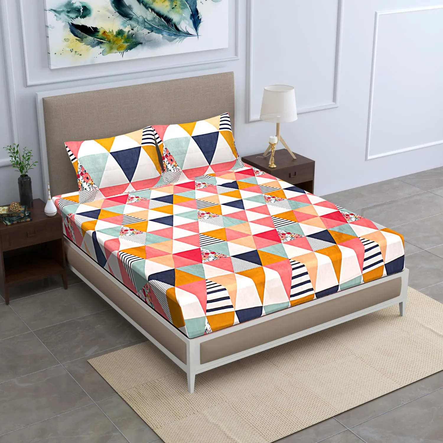 Cotton Queen Bedsheet for Double Bed with Pillow Covers, Bedsheet Size (84x88 Inch)