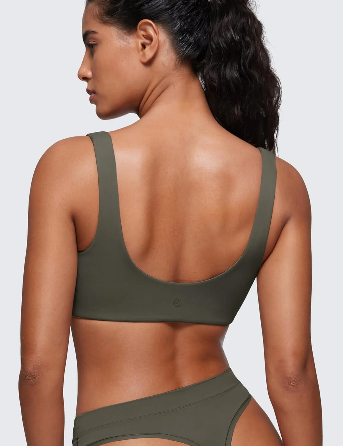 CRZ YOGA Softhold Women's Double Lined U Back Bralettes - Scoop Neck Unlined T-Shirt Everyday Bras Smooth Wireless Cami