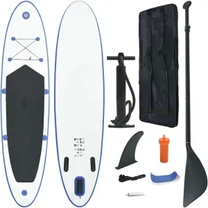 Inflatable Stand Up Paddle Board Set with Oar and Carrying Bag, Puncture-Proof Design, Blue and White