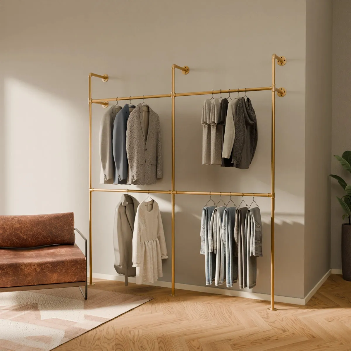 KIM II DOUBLE Gold – Double gold clothes rail