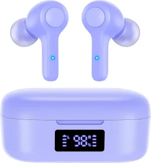 MOZOTER Bluetooth 5.3 Wireless Earbuds,Deep Bass Loud Sound Clear Call Noise Cancelling with Microphones in-Ear Headphones with Wireless Charging Case Compatible for iPhone Android,Work-Purple