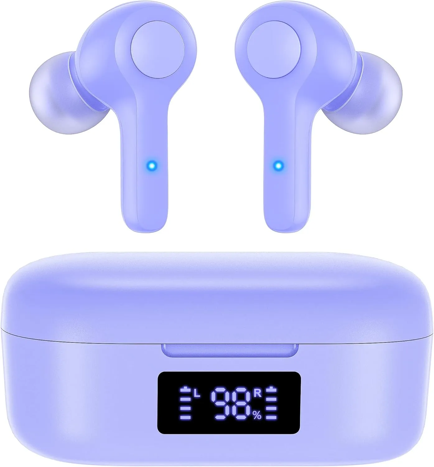MOZOTER Bluetooth 5.3 Wireless Earbuds,Deep Bass Loud Sound Clear Call Noise Cancelling with Microphones in-Ear Headphones with Wireless Charging Case Compatible for iPhone Android,Work-Purple