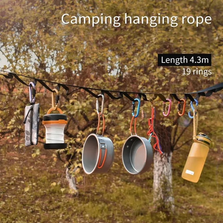 Outdoor Camping Tents Storage Clothesline 19 Ring Wild Camp Straps Lanyard, Length: 4.3m(Black)