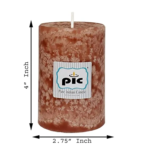 PIC Handmade Southern Pecan Chocolate Scented Brown Wax Pillar Candle (Pack of 4) PUREPC42341 Size 2.75 X 4 Inch