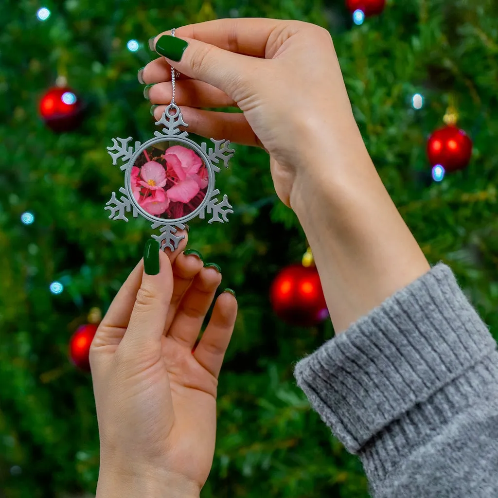 Pink Flowers Pewter Snowflake Ornament