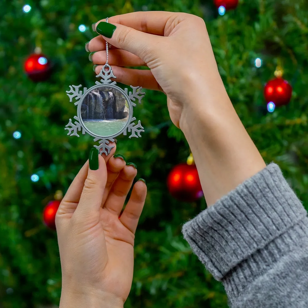 Rock Waterfall Pewter Snowflake Ornament