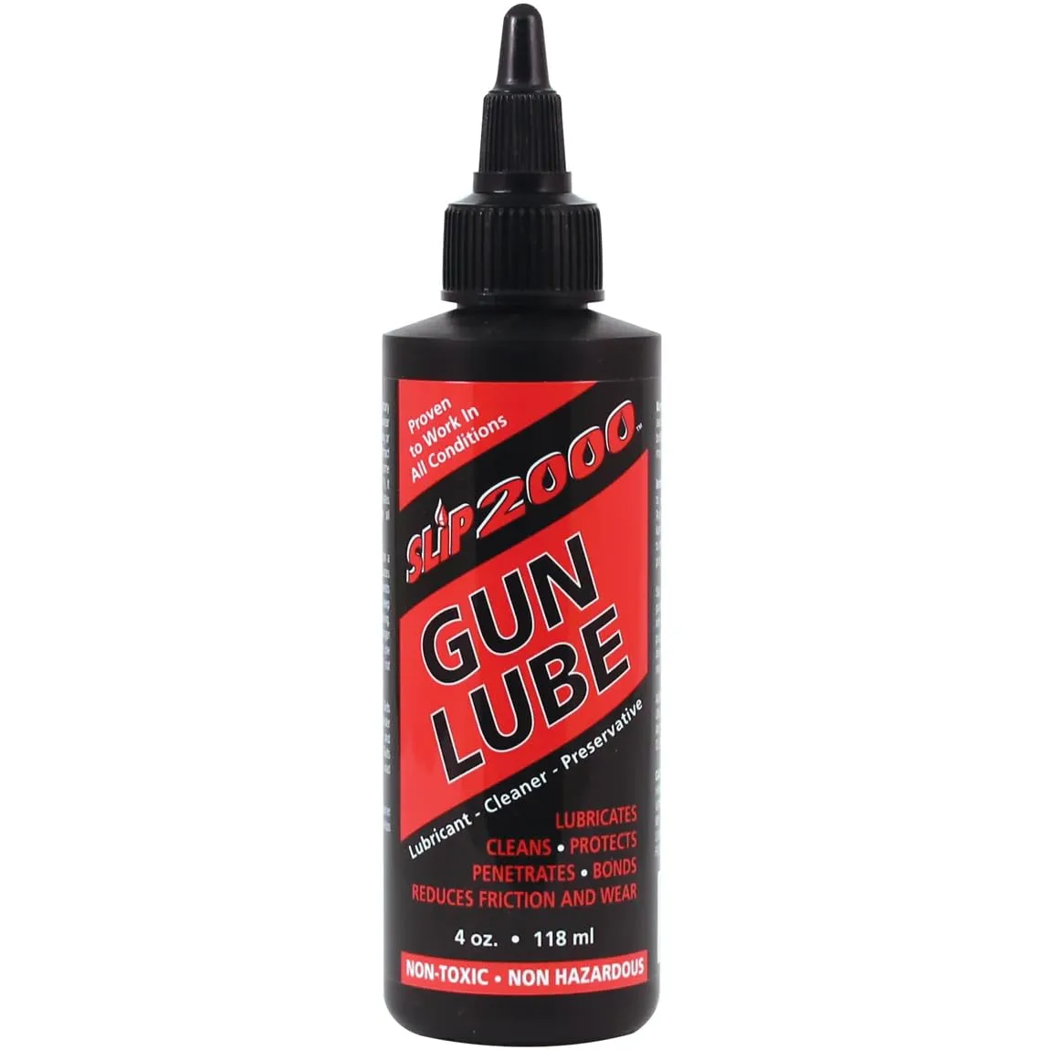 Slip 2000 Gun Lube, 100% Pure Synthetic CLP, Performs in All Conditions, Gun Lubricants for Peak Performance, Eliminates Excessive Wear, For Shotguns, Rifles and Pistols, 4-Ounce Squeeze Bottle