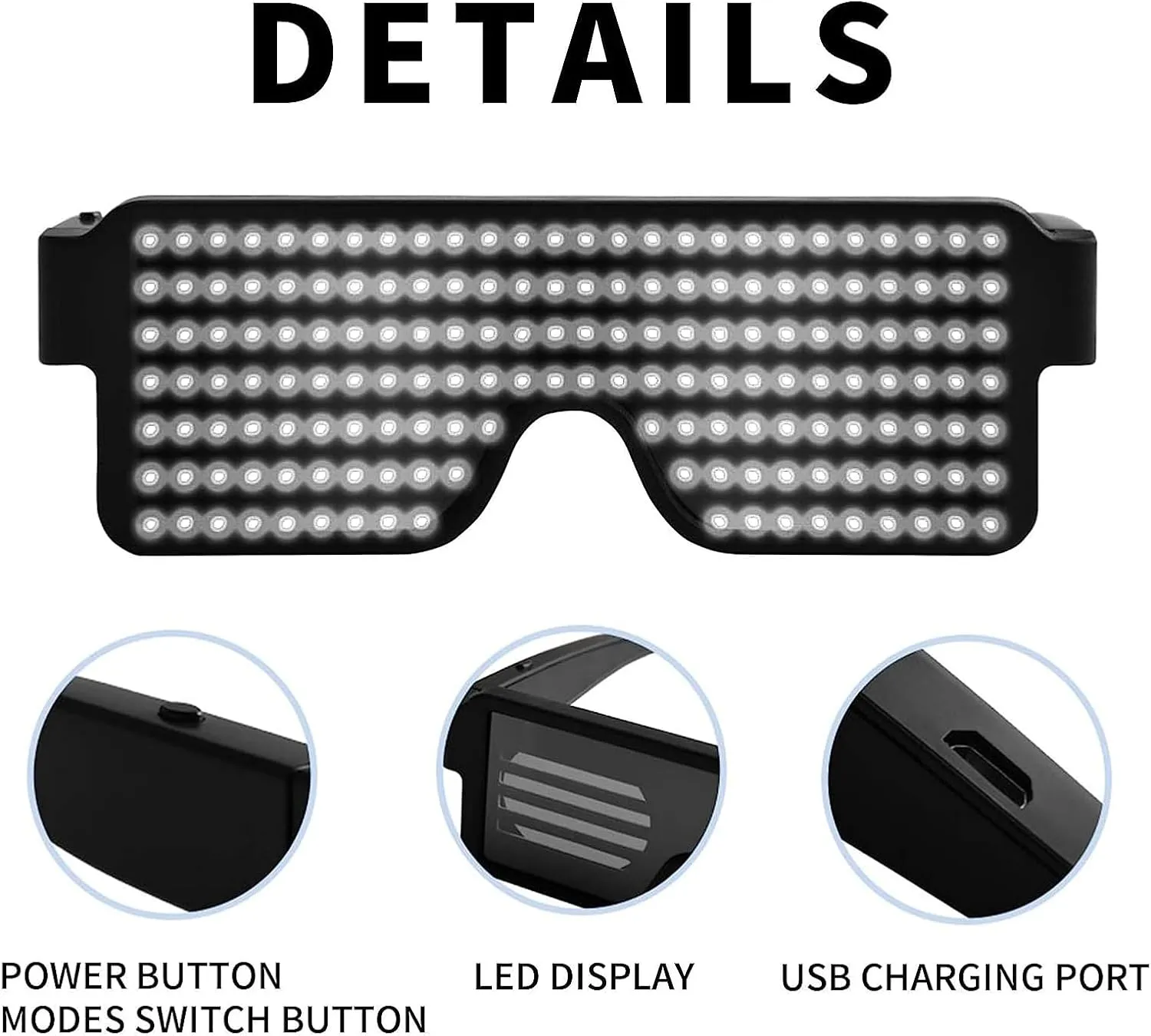 Upgrade Dynamic LED Glowing Glasses USB Rechargeable Light Up Glasses with Flashing Neon 11 Patterns Luminous Glasses