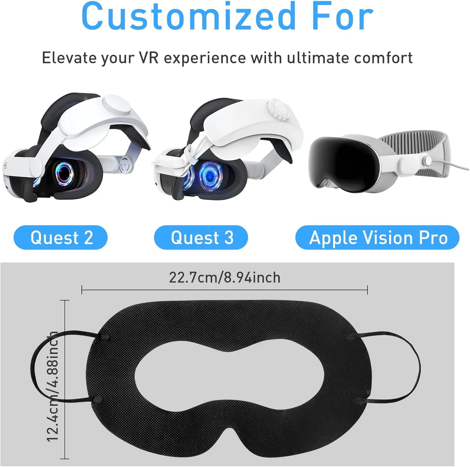 VR Face Cover Disposable Hygiene VR Face Eyes Mask Pads Facial Interface for Meta Quest 3 Quest 2, Accessories for Apple Vision Pro (Set 50, Black)