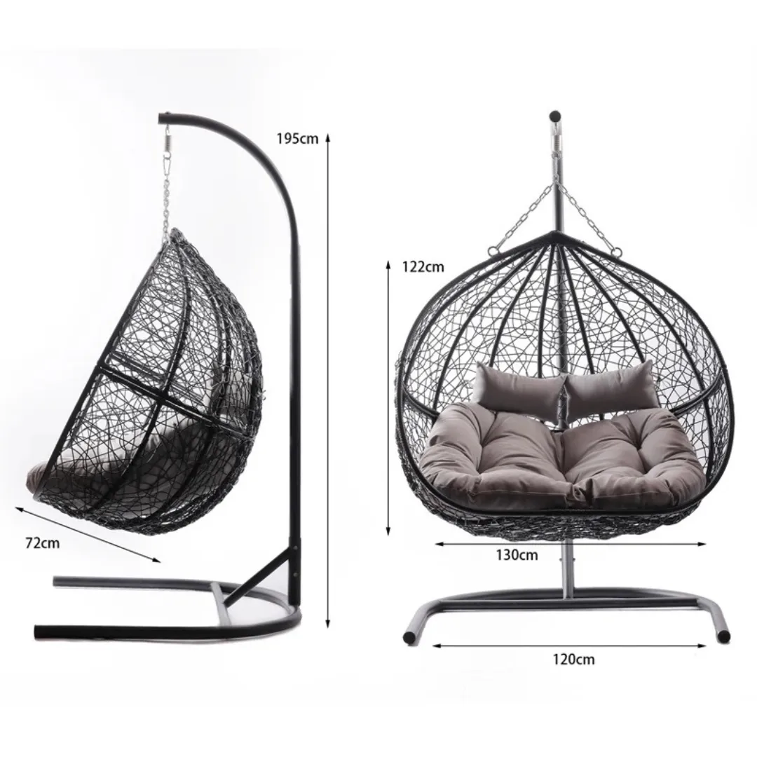 Wooden Twist Hanging Egg Swing Chair with Stand Egg Chair Wicker Indoor Outdoor Hammock Egg Chair with Cushions 550lbs for Patio, Bedroom, Garden and Balcony