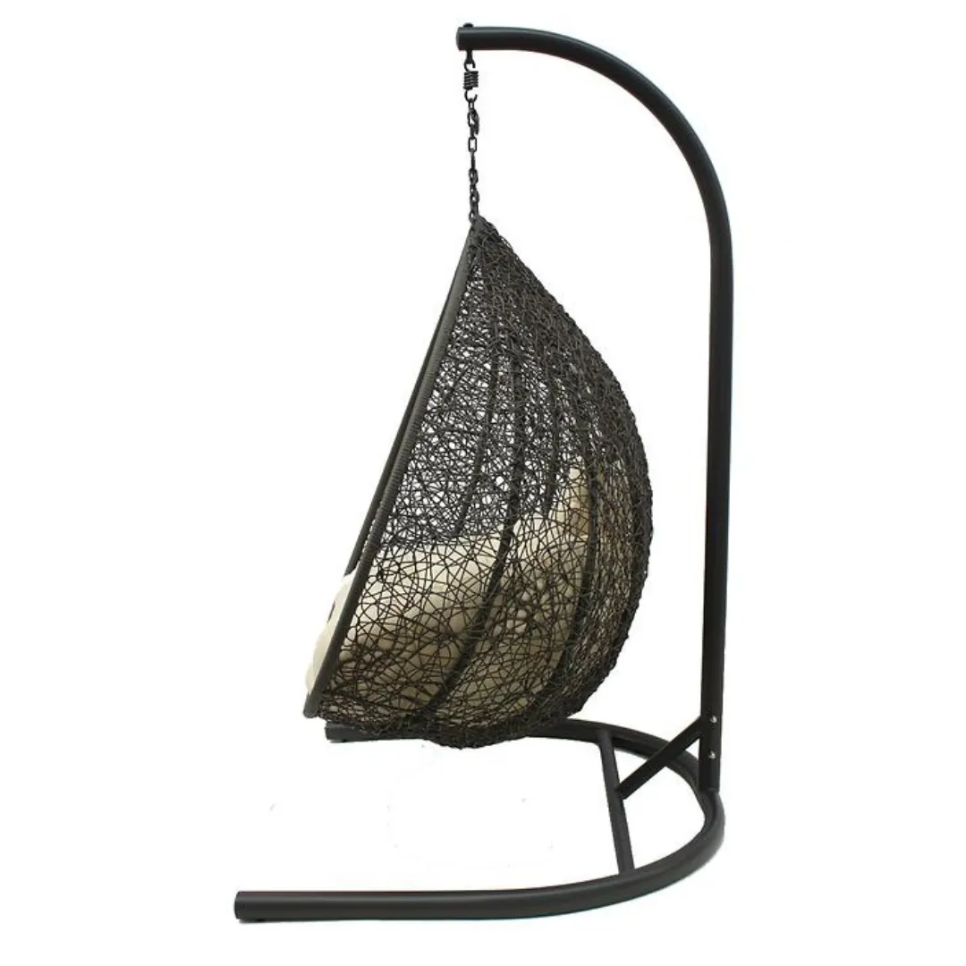 Wooden Twist Hanging Egg Swing Chair with Stand Egg Chair Wicker Indoor Outdoor Hammock Egg Chair with Cushions 550lbs for Patio, Bedroom, Garden and Balcony